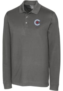 Cutter and Buck Chicago Cubs Big and Tall Grey City Connect Advantage Pique Long Sleeve Big and ..