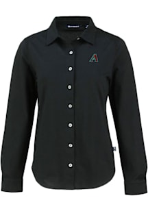 Cutter and Buck Arizona Diamondbacks Womens Advantage Soft Pique Long Sleeve Black Dress Shirt