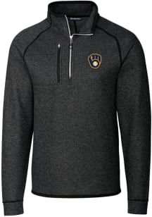 Cutter and Buck Milwaukee Brewers Mens Charcoal Mainsail Long Sleeve 1/4 Zip Pullover
