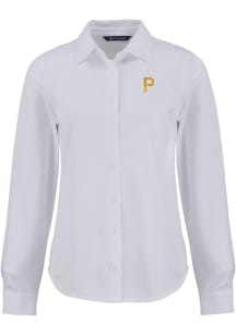 Cutter and Buck Pittsburgh Pirates Womens Advantage Soft Pique Long Sleeve White Dress Shirt