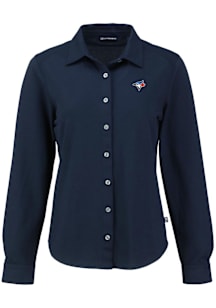 Cutter and Buck Toronto Blue Jays Womens Advantage Soft Pique Long Sleeve Navy Blue Dress Shirt