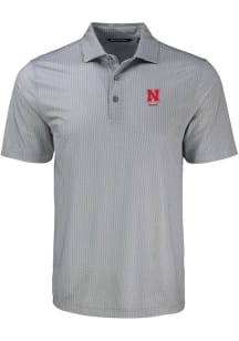 Nebraska Cornhuskers Grey Cutter and Buck Alumni Shadow Check Big and Tall Polo