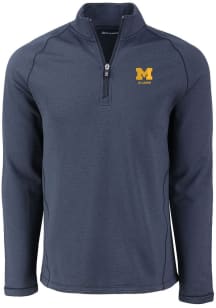 Mens Michigan Wolverines Navy Blue Cutter and Buck Alumni Pehastin Qtr Zip Pullover