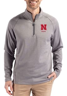 Cutter and Buck Nebraska Cornhuskers Mens Grey Alumni Pehastin Long Sleeve Qtr Zip Pullover