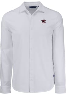 Cutter and Buck Arkansas Razorbacks Mens White Alumni Advantage Soft Pique Long Sleeve Dress Shirt