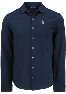 Cutter and Buck Auburn Tigers Mens Navy Blue Alumni Advantage Soft Pique Long Sleeve Dress Shirt