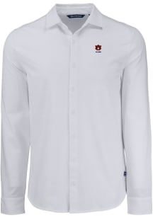 Cutter and Buck Auburn Tigers Mens White Alumni Advantage Soft Pique Long Sleeve Dress Shirt