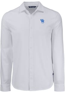 Cutter and Buck Kentucky Wildcats Mens White Alumni Advantage Soft Pique Long Sleeve Dress Shirt