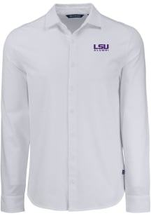 Cutter and Buck LSU Tigers Mens White Alumni Advantage Soft Pique Long Sleeve Dress Shirt