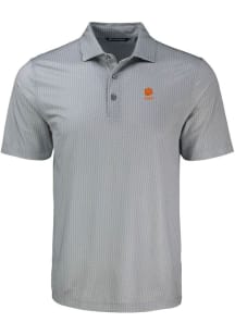 Cutter and Buck Clemson Tigers Mens Grey Alumni Pike Shadow Check Short Sleeve Polo