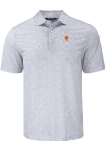 Cutter and Buck Clemson Tigers Mens Grey Alumni Pike Flora Short Sleeve Polo