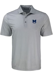 Mens Michigan Wolverines Grey Cutter and Buck Alumni Pike Shadow Check Short Sleeve Polo Shirt