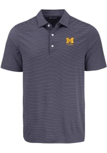 Mens Michigan Wolverines Navy Blue Cutter and Buck Alumni Forge Eco Fine Line Short Sleeve Polo ..