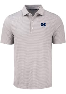 Mens Michigan Wolverines Grey Cutter and Buck Alumni Forge Eco Fine Line Short Sleeve Polo Shirt