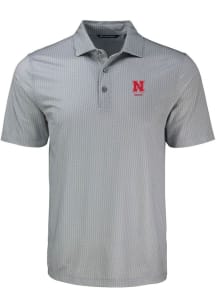 Mens Nebraska Cornhuskers Grey Cutter and Buck Alumni Pike Shadow Check Short Sleeve Polo Shirt