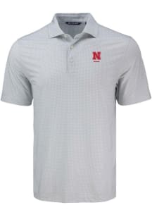 Mens Nebraska Cornhuskers Grey Cutter and Buck Alumni Pike Diamond Dot Short Sleeve Polo Shirt