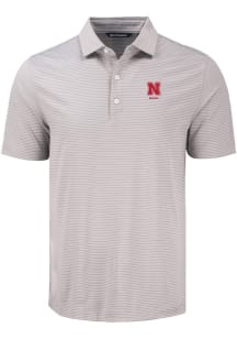 Mens Nebraska Cornhuskers Grey Cutter and Buck Alumni Forge Eco Fine Line Short Sleeve Polo Shir..