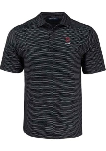 Mens Ohio State Buckeyes Black Cutter and Buck Alumni Pike Shadow Check Short Sleeve Polo Shirt