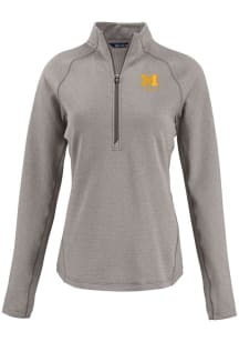 Womens Michigan Wolverines Grey Cutter and Buck Alumni Pehastin Qtr Zip