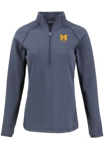 Womens Michigan Wolverines Navy Blue Cutter and Buck Alumni Pehastin Qtr Zip