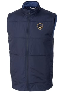 Cutter and Buck Milwaukee Brewers Mens Navy Blue Stealth Hybrid Quilted Sleeveless Jacket