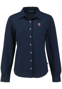Cutter and Buck Auburn Tigers Womens Alumni Advantage Soft Pique Long Sleeve Navy Blue Dress Shirt