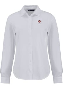 Cutter and Buck Auburn Tigers Womens Alumni Advantage Soft Pique Long Sleeve White Dress Shirt