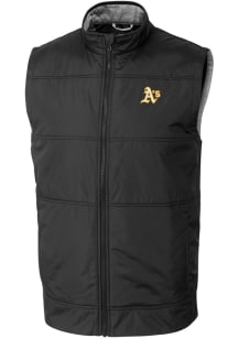 Cutter and Buck Oakland Athletics Mens Black Stealth Hybrid Quilted Sleeveless Jacket