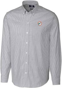 Cutter and Buck Miami Dolphins Mens Charcoal Historic Stretch Oxford Stripe Big and Tall Dress S..