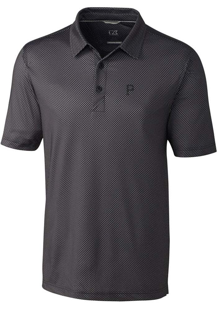 Cutter and Buck Pittsburgh Pirates Mens Black Pike Mini Pennant Short Sleeve Polo