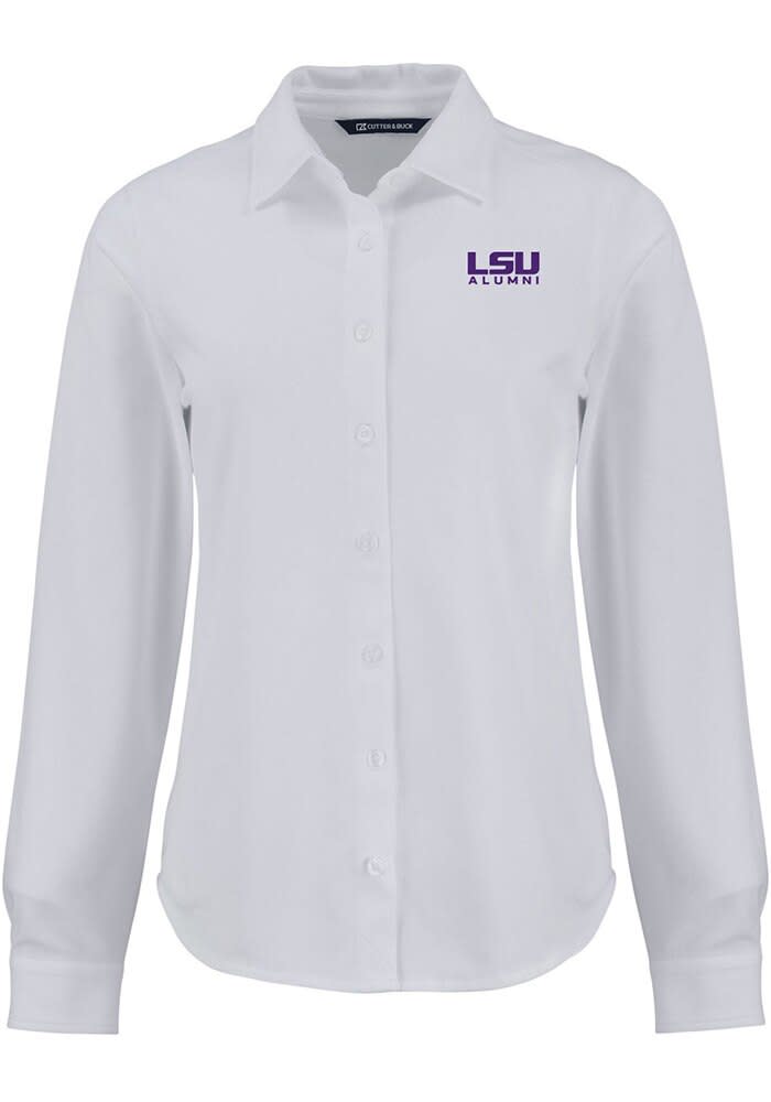 Cutter & Buck LSU Tigers Alumni Advantage Recycled Cotton-Blend Pique Womens Long Sleeve Button Down Shirt in White | L Cutter & Buck LSU Tigers Alumni Advantage Recycled Cotton-Blend Pique Womens Long Sleeve Button Down Shirt in White | L