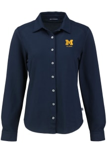 Womens Michigan Wolverines Navy Blue Cutter and Buck Alumni Advantage Soft Pique Long Sleeve Dre..