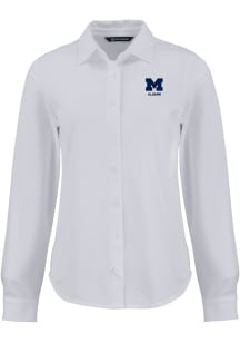 Womens Michigan Wolverines White Cutter and Buck Alumni Advantage Soft Pique Long Sleeve Dress S..