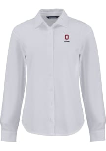 Womens Ohio State Buckeyes White Cutter and Buck Alumni Advantage Soft Pique Long Sleeve Dress S..