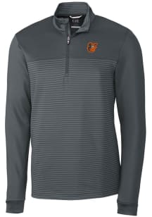 Cutter and Buck Baltimore Orioles Mens Grey Traverse Stripe Stretch Long Sleeve 1/4 Zip Pullover
