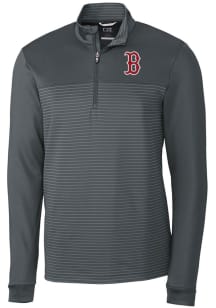 Cutter and Buck Boston Red Sox Mens Grey Traverse Stripe Stretch Long Sleeve 1/4 Zip Pullover
