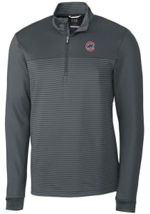 Cutter and Buck Chicago Cubs Mens Grey Traverse Stripe Stretch Long Sleeve 1/4 Zip Pullover