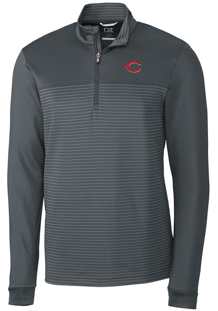 Cutter and Buck Cincinnati Reds Mens Traverse Stripe Stretch Long Sleeve 1/4 Zip Pullover