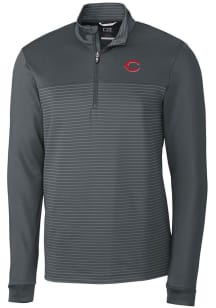Cutter and Buck Cincinnati Reds Mens Grey Traverse Stripe Stretch Long Sleeve 1/4 Zip Pullover