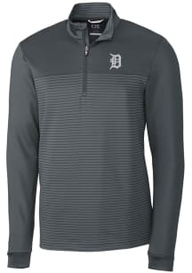 Cutter and Buck Detroit Tigers Mens Grey Traverse Stripe Stretch Long Sleeve 1/4 Zip Pullover