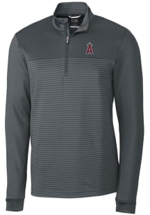 Cutter and Buck Los Angeles Angels Mens Grey Traverse Stripe Stretch Long Sleeve 1/4 Zip Pullove..