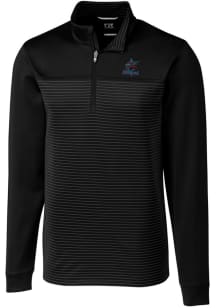 Cutter and Buck Miami Marlins Mens Black Traverse Stripe Stretch Long Sleeve 1/4 Zip Pullover