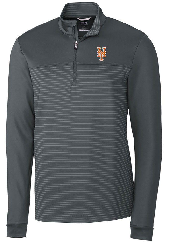 Cutter and Buck New York Mets Mens Grey Traverse Stripe Stretch Pullover Jackets
