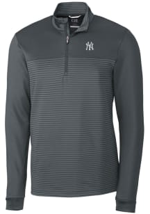 Cutter and Buck New York Yankees Mens Grey Traverse Stripe Stretch Long Sleeve 1/4 Zip Pullover