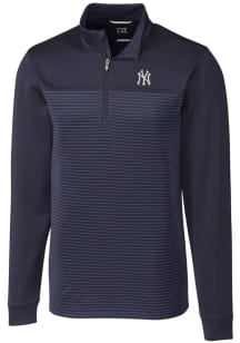 Cutter and Buck New York Yankees Mens Navy Blue Traverse Stripe Stretch Long Sleeve 1/4 Zip Pull..
