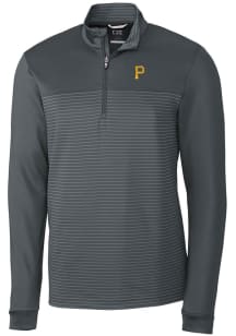 Cutter and Buck Pittsburgh Pirates Mens Grey Traverse Stripe Stretch Long Sleeve 1/4 Zip Pullove..