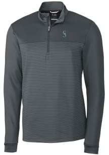 Cutter and Buck Seattle Mariners Mens Grey Traverse Stripe Stretch Long Sleeve 1/4 Zip Pullover