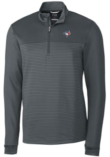 Cutter and Buck Toronto Blue Jays Mens Grey Traverse Stripe Stretch Long Sleeve 1/4 Zip Pullover