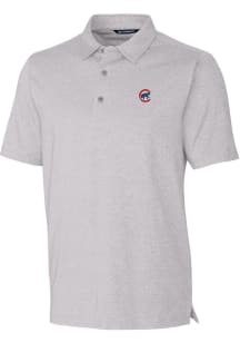 Cutter and Buck Chicago Cubs Mens Grey Forge Heathered Short Sleeve Polo