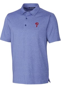 Cutter and Buck Philadelphia Phillies Mens Blue Forge Heathered Short Sleeve Polo
